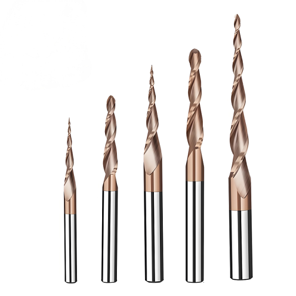 Long-Life 2 Flutes Solid Carbide Taper End Mills Tapered Milling Tool for Deep Cavity and Mold Machining