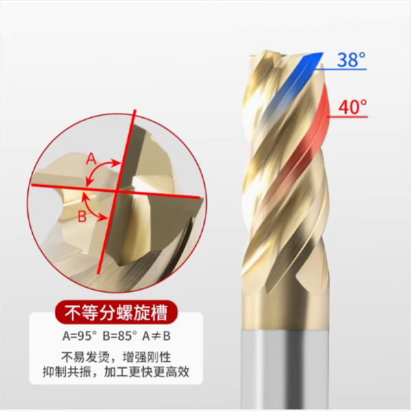 High performance unequal flutes varialble helix Titanium alloy Hrc65 Hrc70 square 3/8 1/2 4 Flute Carbide Flat End Mill 1/2" 1/4 Inch endmill - Image 2